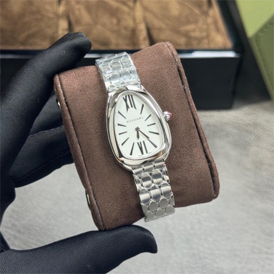 Bulgari watch with white dial and silver strap