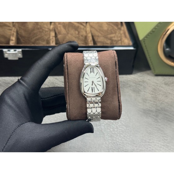 Bulgari watch with white dial and silver strap