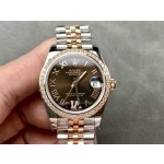 Datejust brick inlaid Roman numerals brown dial, rose gold silver strap 31mm