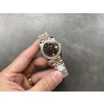 Datejust brick inlaid Roman numerals brown dial, rose gold silver strap 31mm