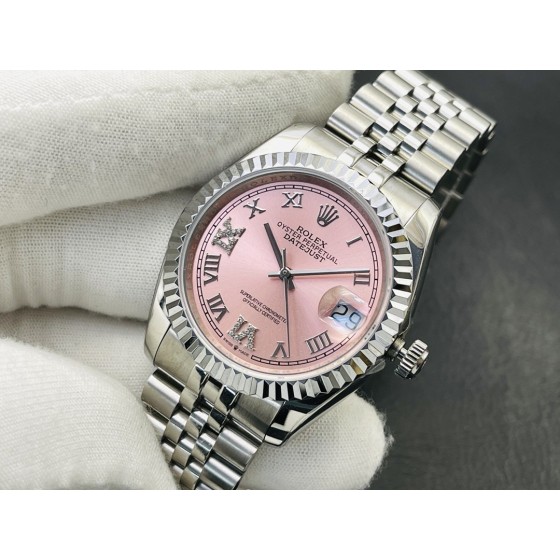 Datejust pink Roman numeral dial, silver strap 31mm