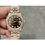 Dial inlaid with brick brown dogtooth dial, rose gold two-tone strap 31mm