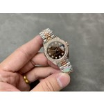 Dial inlaid with brick brown dogtooth dial, rose gold two-tone strap 31mm