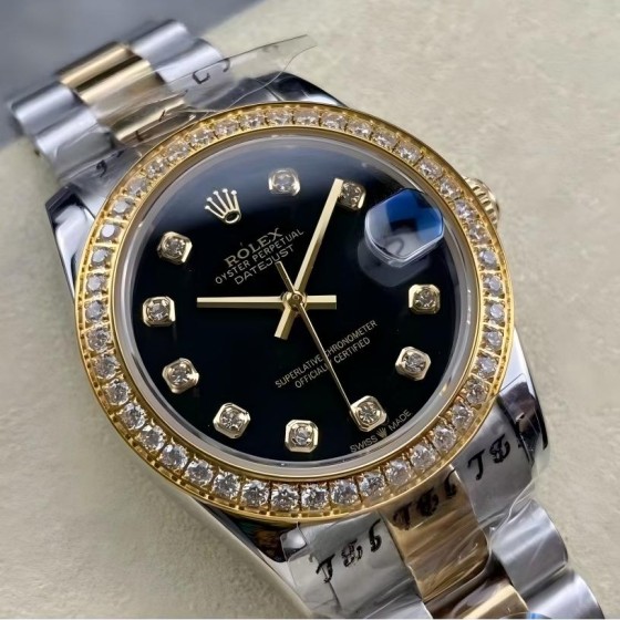 Datejust diamond black dial gold and silver strap 31mm
