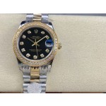 Datejust diamond black dial gold and silver strap 31mm