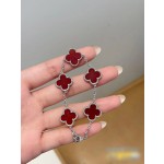 Four-leaf clover silver bracelet red