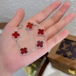 Four-leaf clover silver bracelet red
