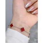 Four-leaf clover silver bracelet red