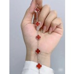 Four-leaf clover silver bracelet red