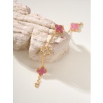 Four-leaf Clover Half Diamond Bracelet Gold Pink