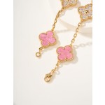 Four-leaf Clover Half Diamond Bracelet Gold Pink