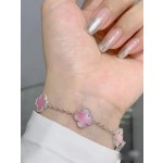 Four-leaf clover bracelet silver pink