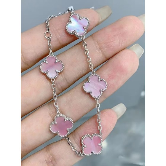 Four-leaf clover bracelet silver pink
