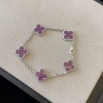 Four-leaf clover bracelet silver purple
