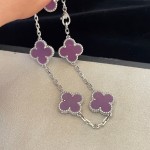 Four-leaf clover bracelet silver purple