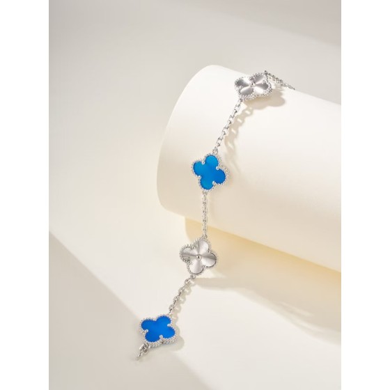 Four-leaf Clover Half Blue Bracelet Silver Blue