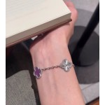 Four-leaf Clover Bracelet Purple Interval Silver Laser
