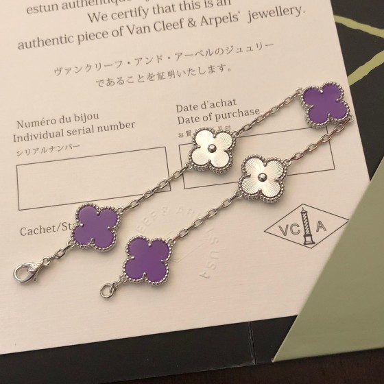 Four-leaf Clover Bracelet Purple Interval Silver Laser