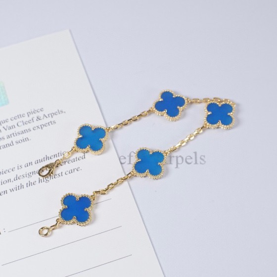 Four-leaf clover bracelet gold blue
