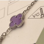 Four-leaf Clover Bracelet Purple Interval Silver Laser