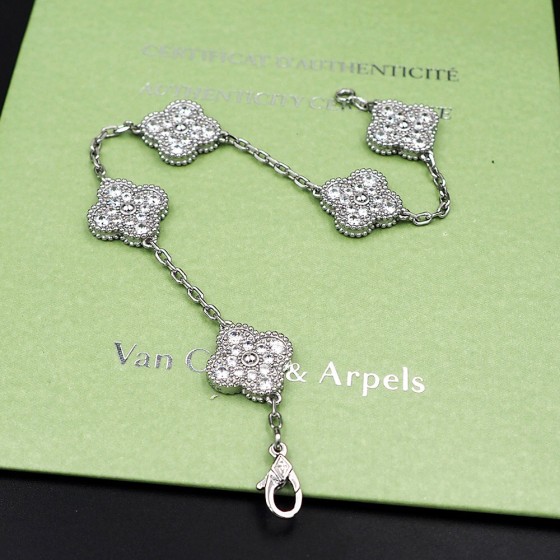 Four-leaf clover full diamond silver bracelet