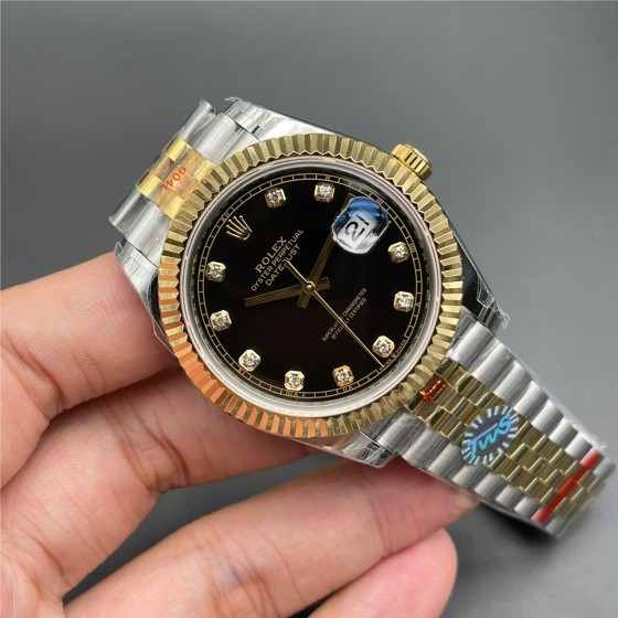 Datejust series black dial 41mm gold and silver two-tone strap