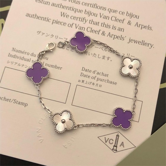 Four-leaf Clover Bracelet Purple Interval Silver Laser