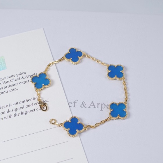 Four-leaf clover bracelet gold blue