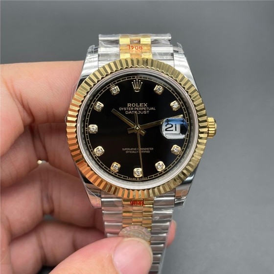 Datejust series black dial 41mm gold and silver two-tone strap