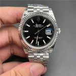 Datejust series men's and women's watches, black dial, silver bezel, 36 and 41mm sizes, silver five-link bracelet.