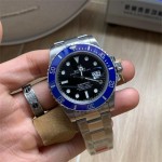 Submariner series, black dial, blue bezel, 41mm, silver Oyster bracelet.