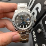 Rolex Yacht-Master series, gray dial, silver bezel, silver case, 40mm, silver Oyster bracelet.