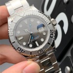 Rolex Yacht-Master series, gray dial, silver bezel, silver case, 40mm, silver Oyster bracelet.