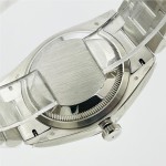 Sunday date display series men's watch, blue dial, silver bezel, 40mm, silver Oyster bracelet.