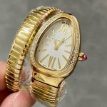 Bulgari Serpentl Collection: White dial with diamonds and gold snake bezel
