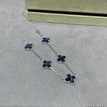 Four-leaf clover dark blue five-flower silver bracelet