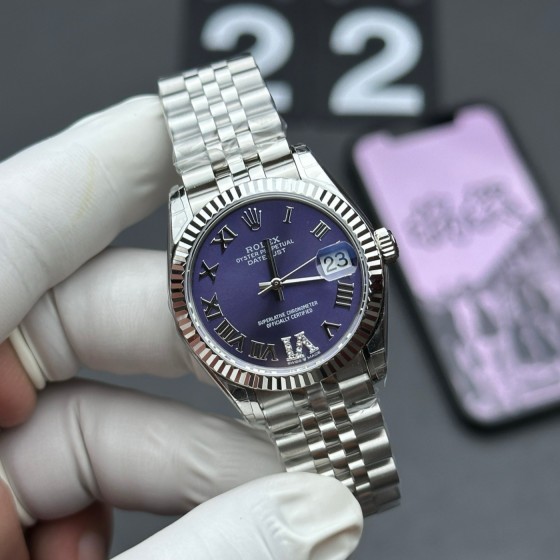 Datejust series, 31mm purple dial, silver strap