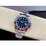 Rolex GMT-Master series, blue dial, blue and red bezel, 40mm, silver Oyster bracelet.