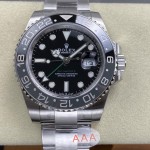 Greenwich series, black dial, black and gray bezel, 40 mm, silver Oyster bracelet.