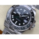 Greenwich series, black dial, black and gray bezel, 40 mm, silver Oyster bracelet.