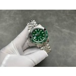 Rolex GMT-Master series, green dial, black and green bezel, 40mm, silver five-link bracelet.