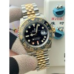 Greenwich series, black dial, black bezel, 40mm, gold and silver five-link bracelet.