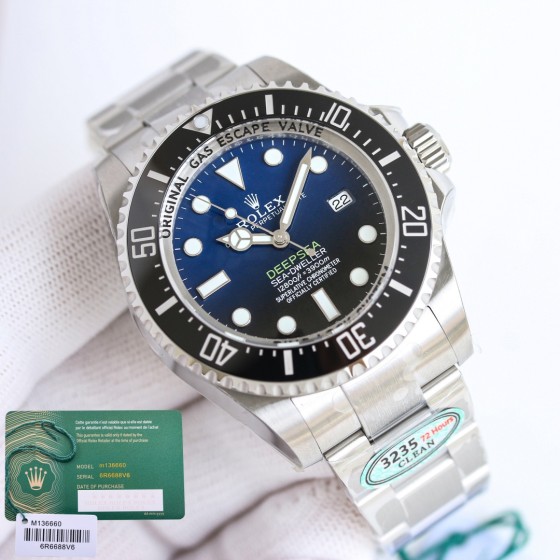 Rolex Sea-Dweller series, gradient blue dial, 44mm, silver Oyster bracelet.