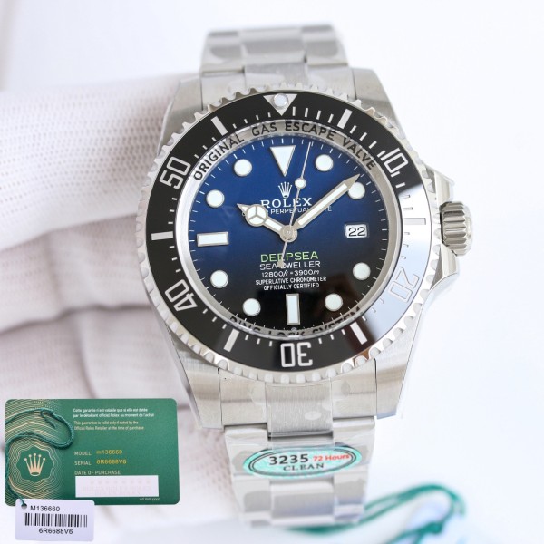 Rolex Sea-Dweller series, gradient blue dial, 44mm, silver Oyster bracelet.