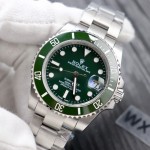 Rolex Submariner series, green dial, green bezel, 40mm, silver Oyster bracelet.