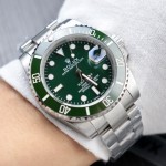 Rolex Submariner series, green dial, green bezel, 40mm, silver Oyster bracelet.