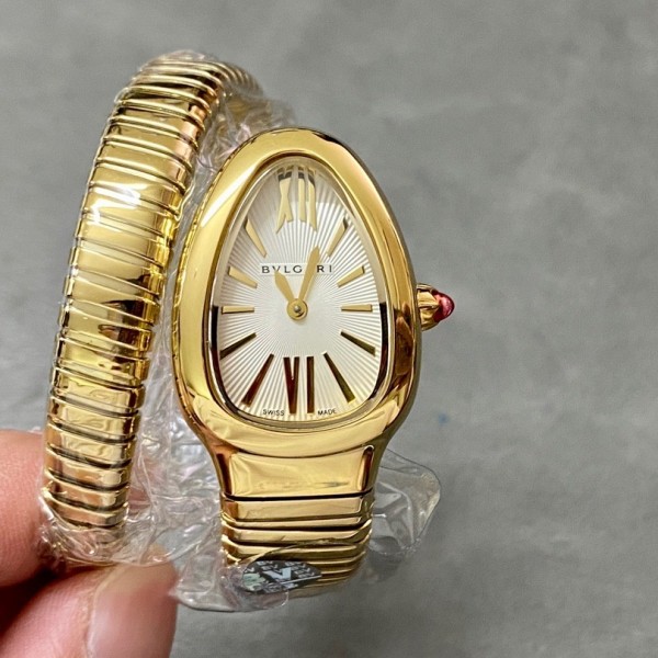 Bulgari Serpentl series, white dial, gold snake bezel