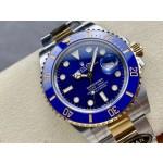Rolex Submariner series, blue dial, blue bezel, 41mm, silver and gold Oyster bracelet.