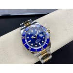 Rolex Submariner series, blue dial, blue bezel, 41mm, silver and gold Oyster bracelet.