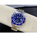 Rolex Submariner series, blue dial, blue bezel, 41mm, silver and gold Oyster bracelet.